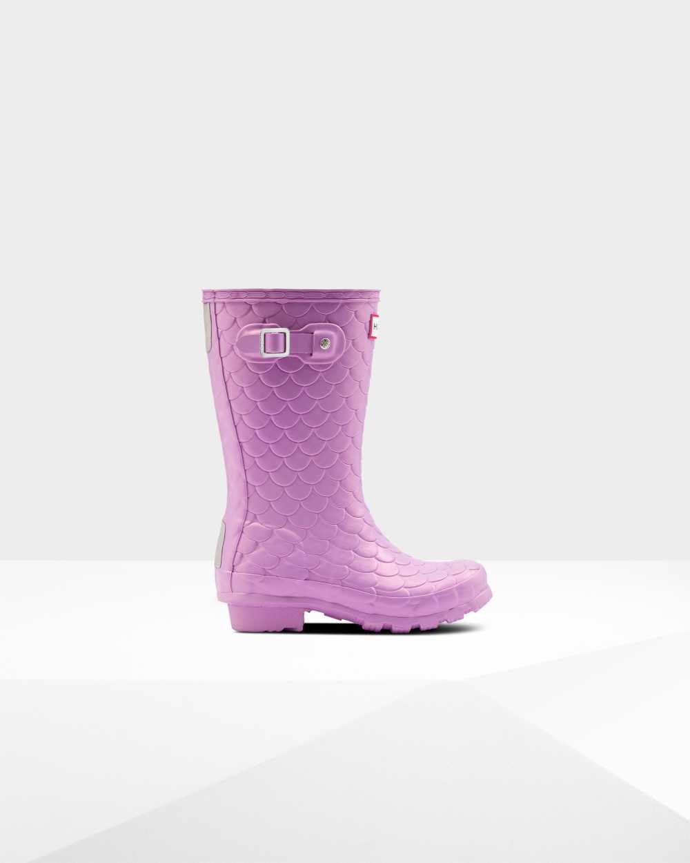 Hunter Kids Original Big Sea Dragon Texture Short Wellington Boots Pink,SAOU86417